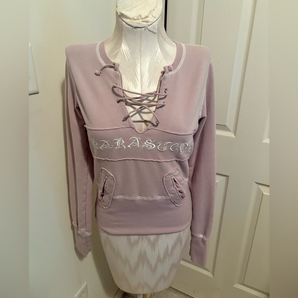 Parasuco new small Lavender sweatshirt lace up front only bullet remains